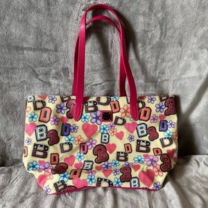 Dooney & Bourke Multicolor Floral and Heart Tote with Pink Handles